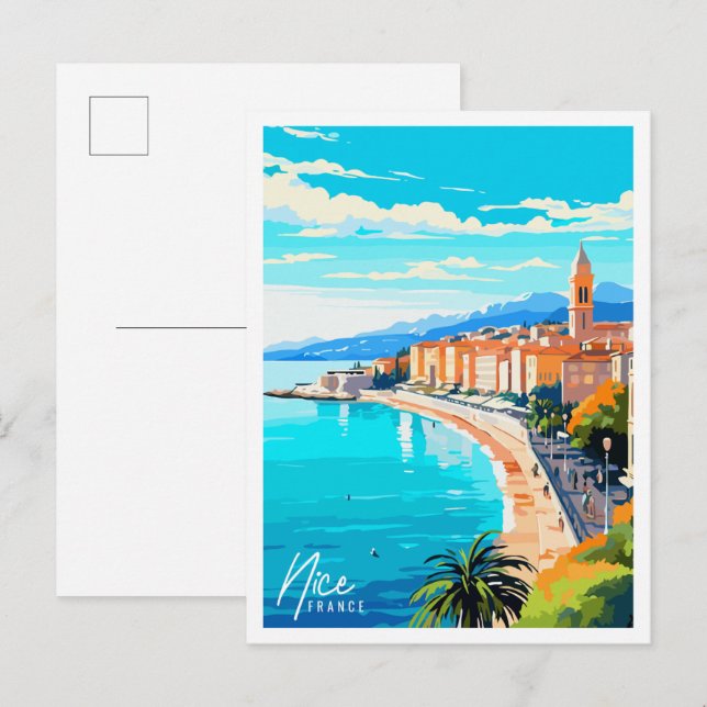 Nice France Vintage Illustration Postkarte (Vorne/Hinten)