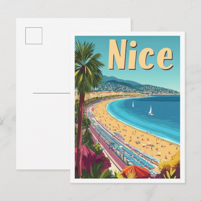 Nice France Vintage Travel Illustration Postkarte (Vorne/Hinten)