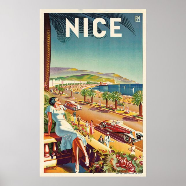 Nice France Vintage Travel Poster (Vorne)