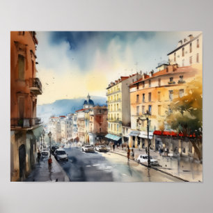 Nice France Wasserfarben Landschaft Art Print Post Poster