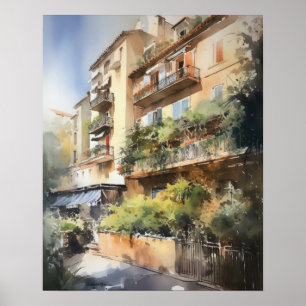Nice France Wasserfarben Landschaft Art Print Post Poster