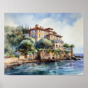 Nice France Wasserfarben Landschaft Art Print Post Poster