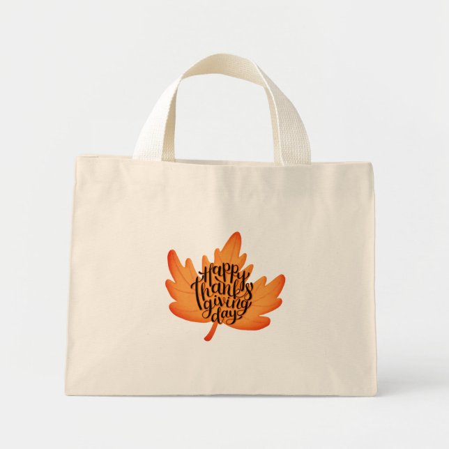 Nice Happy Thanksgiving Typografie auf Leaf Fall Mini Stoffbeutel (Vorne)