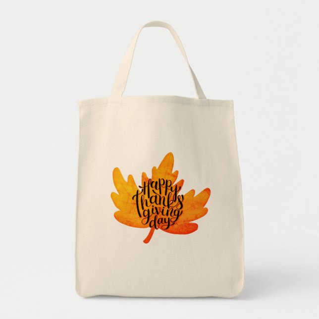 Nice Happy Thanksgiving Typografie auf Leaf Fall Tragetasche (Vorne)