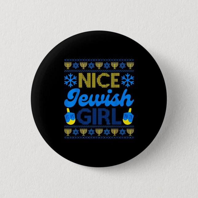 Nice Jewish Girl Ugly Happy Hanukkah Sweater Chanu Button (Vorderseite)