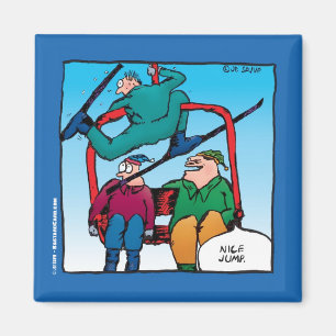 Nice Jump Funny Skiers Cartoon Magnet