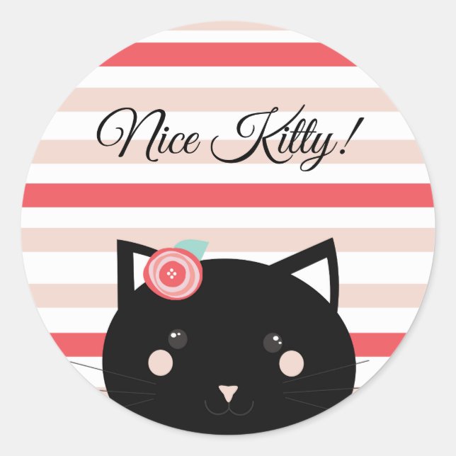 Nice Kitty Black Cat Niedliche Belohnung Runder Aufkleber (Vorderseite)
