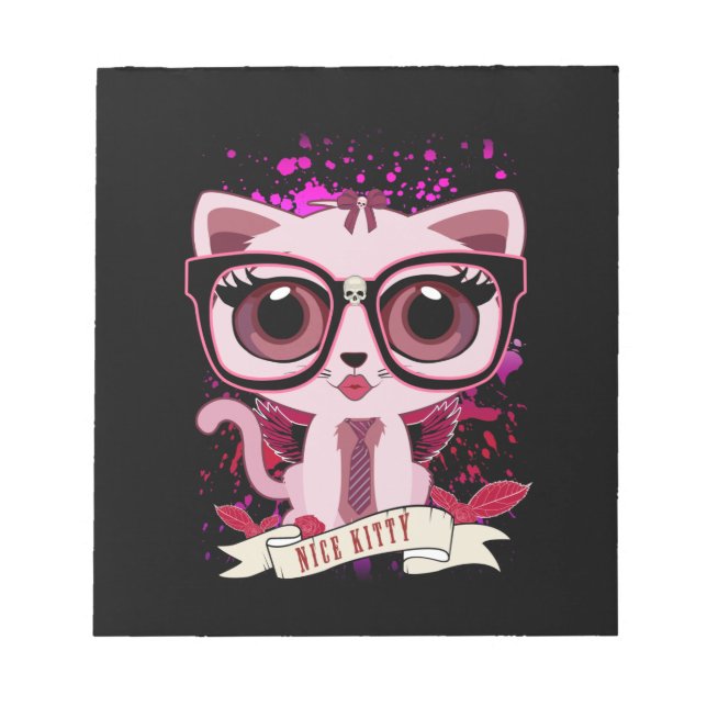 Nice Kitty - Black & PInk Notizblock (Vorderseite)