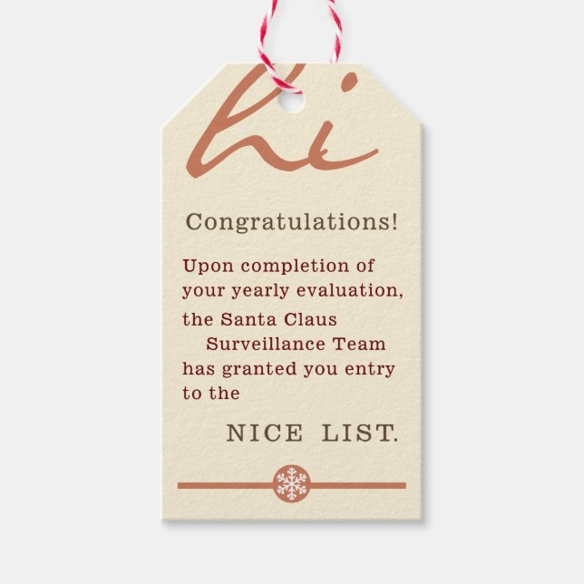 Nice List Certificate Christmas Snowflake Geschenk Geschenkanhänger (Vorderseite)