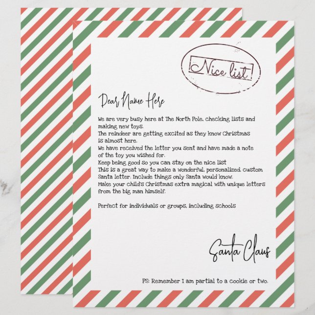 Nice List Letter of Santa Personalisiert (Vorne/Hinten)
