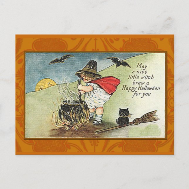 Nice Little Hexenkarte Vintag Halloween Postkarte (Vorderseite)