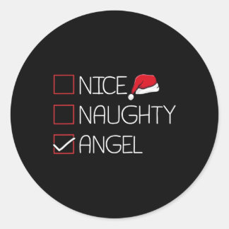 Nice Naughty Angel Christmas Pajama Funny Spaß X- Runder Aufkleber