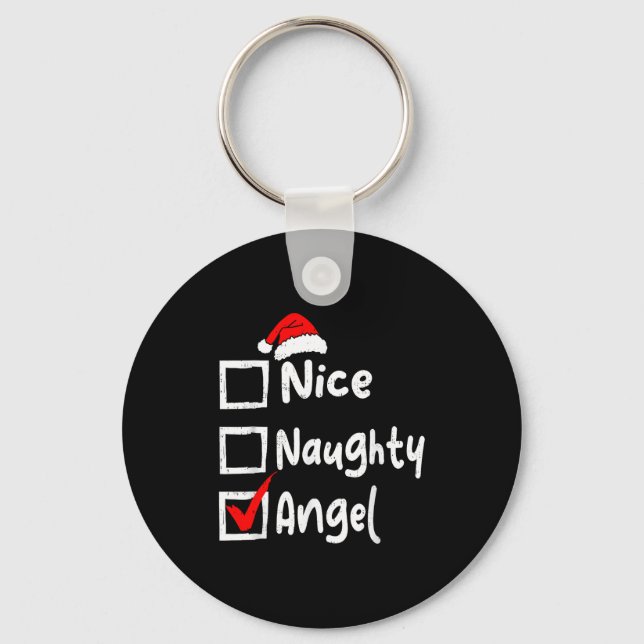 Nice Naughty Angel Funny Christmas List Family Mat Schlüsselanhänger (Vorderseite)