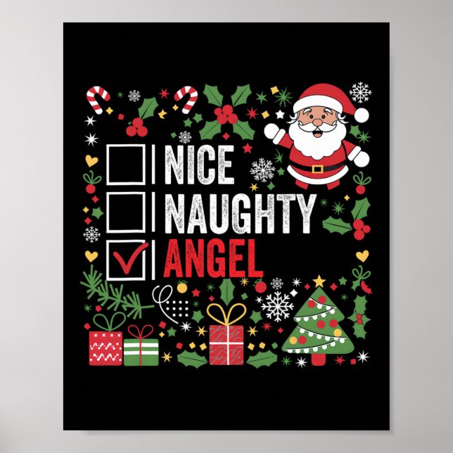 Nice Naughty Angel Funny Christmas Weihnachtsmann Poster (Vorne)