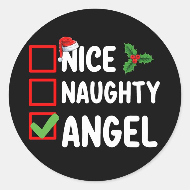 Nice Naughty Angel Weihnachtsfamilie Runder Aufkleber (Vorderseite)