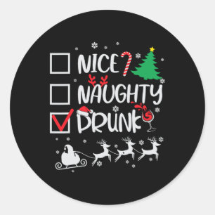 Nice Naughty Betrunkener Karo Funny Christmas Runder Aufkleber