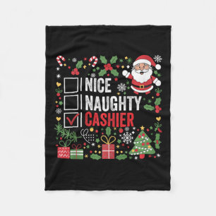 Nice Naughty Cashier Funny Christmas Weihnachtsman Fleecedecke