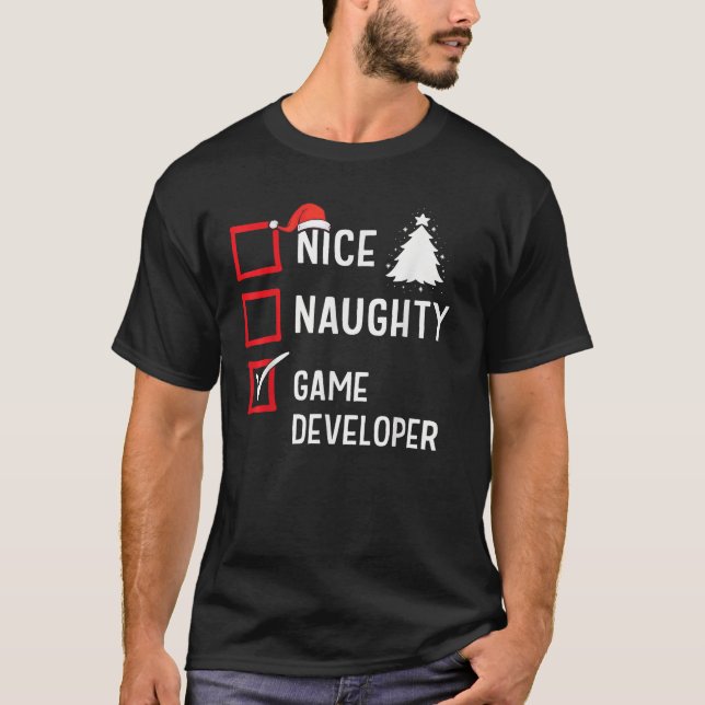 Nice Naughty Christmas Game Developer Funny Holida T-Shirt (Vorderseite)