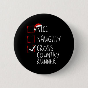 Nice Naughty Cross Country Runner List Weihnachten Button
