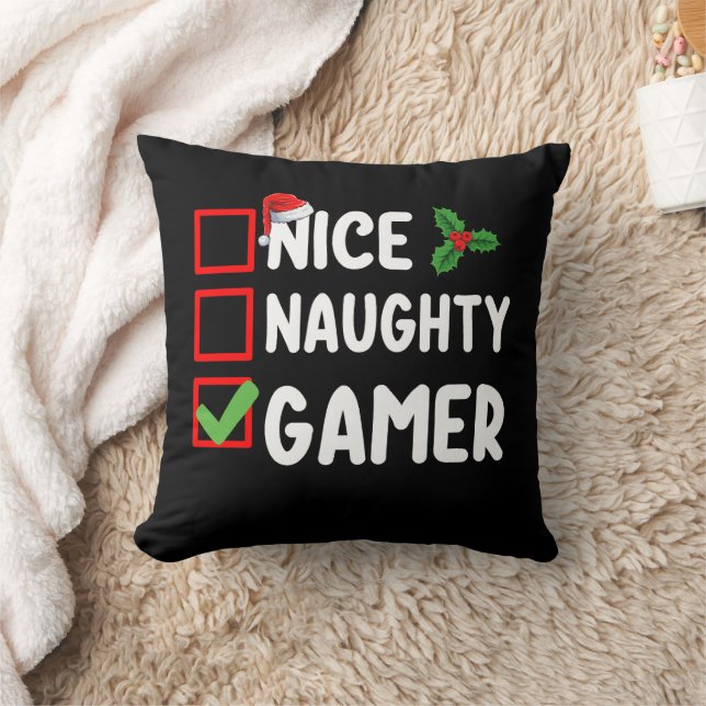 Nice Naughty Gamer Christmas List Gaming Santa Kissen (Decke)