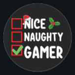 Nice Naughty Gamer Christmas List Gaming Santa Runder Aufkleber<br><div class="desc">Nice Naughty Gamer Christmas List Gaming Santa</div>