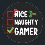 Nice Naughty Gamer Christmas List Gaming Santa Runder Aufkleber<br><div class="desc">Nice Naughty Gamer Christmas List Gaming Santa</div>