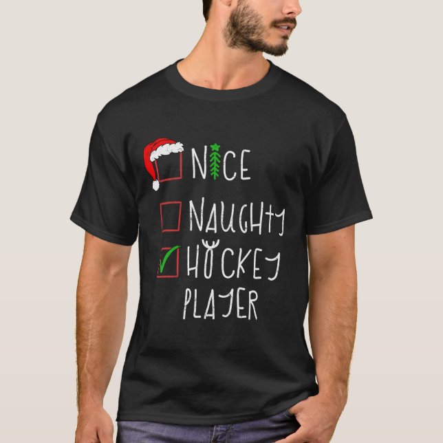 Nice Naughty Hockey Player Sonniges Weihnachtskost T-Shirt (Vorderseite)
