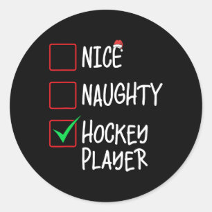 Nice Naughty Hockey Player Weihnachtsliste Santa C Runder Aufkleber