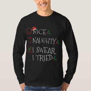Nice Naughty I Sweet I Tried Funny Christmas List T-Shirt