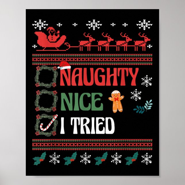 Nice Naughty I Tried Christmas List Matching Famil Poster (Vorne)