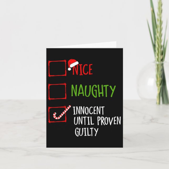 Nice Naughty Innocent bis Proven Guilty Christma Karte (Vorderseite)