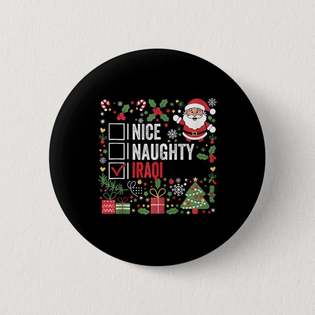 Nice Naughty Irak Weihnachten Weihnachtsmann Irak Button (Vorderseite)
