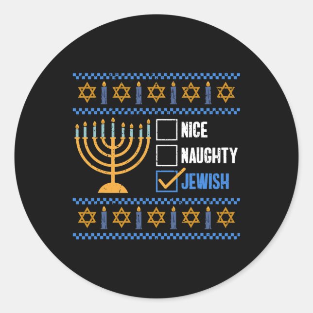 Nice Naughty Jewish Ugly Hanukkah - Hanukkah Runder Aufkleber (Vorderseite)