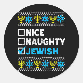 Nice Naughty jüdisch Ugly Hanukkah Sweater Runder Aufkleber