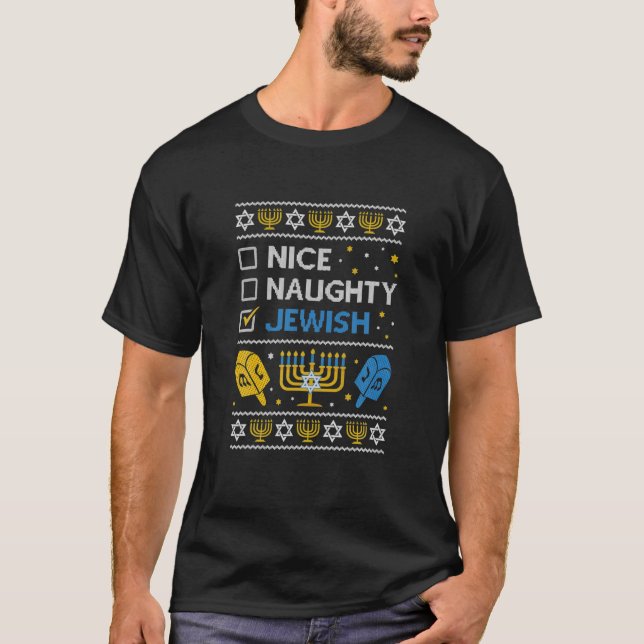 Nice Naughty jüdischen Funny Hanukkah Weihnachten T-Shirt (Vorderseite)