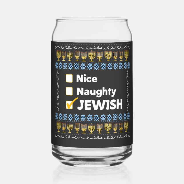 Nice Naughty jüdischen Hanukkah Ugly Sweater Dosenglas (Vorderseite)