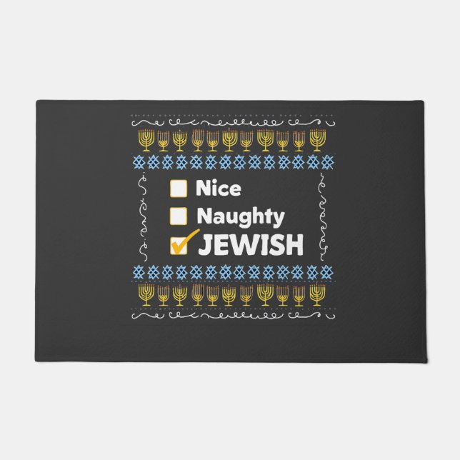 Nice Naughty jüdischen Hanukkah Ugly Sweater Fußmatte (Vorderseite)
