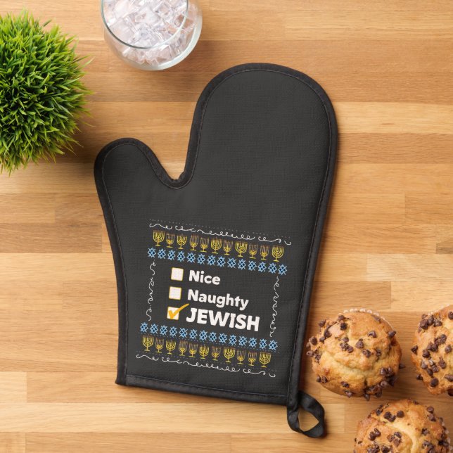 Nice Naughty jüdischen Hanukkah Ugly Sweater Ofenhandschuh (Oben unten)