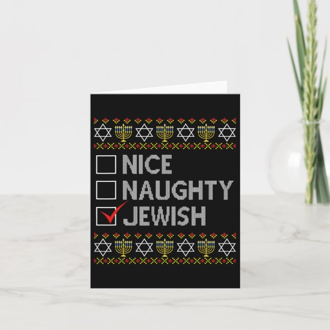 Nice Naughty jüdischen Ugly Hanukkah Sweater Funny Karte (Vorderseite)