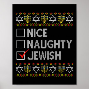 Nice Naughty jüdischen Ugly Hanukkah Sweater Funny Poster