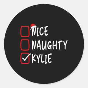Nice Naughty Kylie Personalisiert Name Christmas C Runder Aufkleber