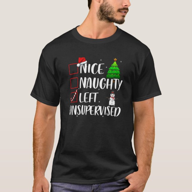 Nice Naughty Left Unsupervised Christmas Matching  T-Shirt (Vorderseite)
