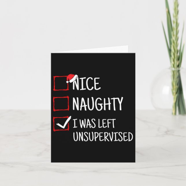Nice Naughty Links unbeaufsichtigt Weihnachten Karte (Vorderseite)