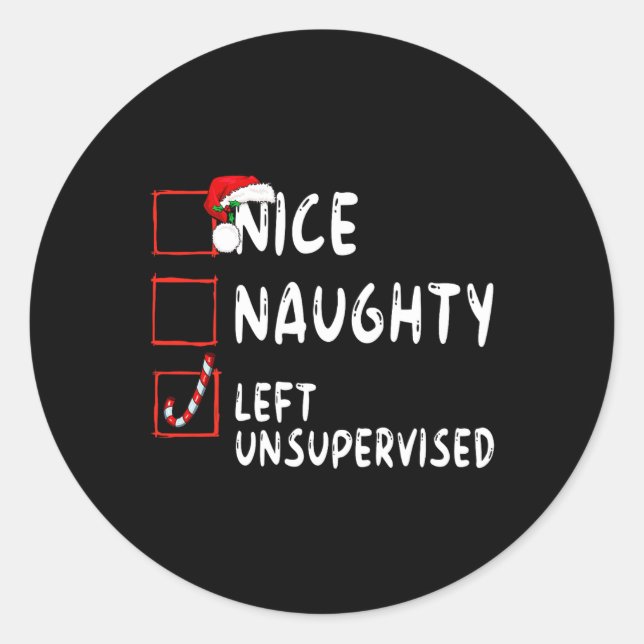 Nice Naughty Links unbeaufsichtigt Weihnachten Wei Runder Aufkleber (Vorderseite)