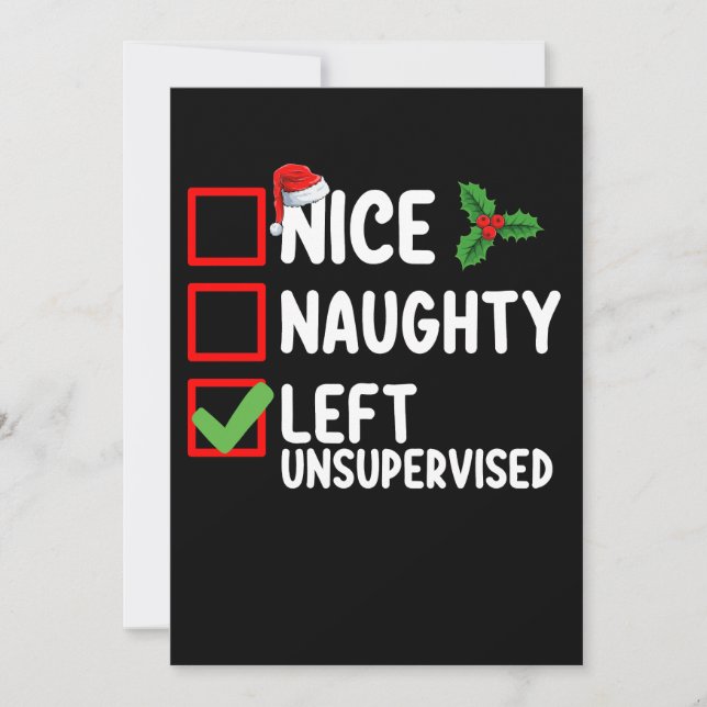 Nice Naughty Links unbeaufsichtigt Weihnachtsliste Einladung (Vorderseite)