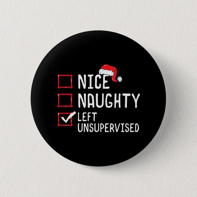 Nice Naughty Links unbeaufsichtigte Weihnachtslist Button (Vorderseite)