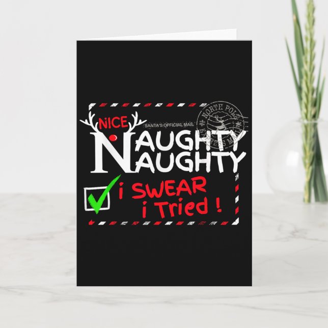 Nice Naughty List I Swear I Tried Christmas Pajama Karte (Vorderseite)