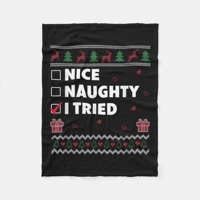 Nice Naughty List Ugly Christmas Design Funny I Tr Fleecedecke (Vorderseite)