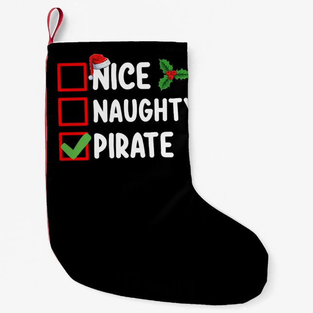 Nice Naughty Pirate Familie Matching Weihnachtslis Kleiner Weihnachtsstrumpf (Vorderseite)