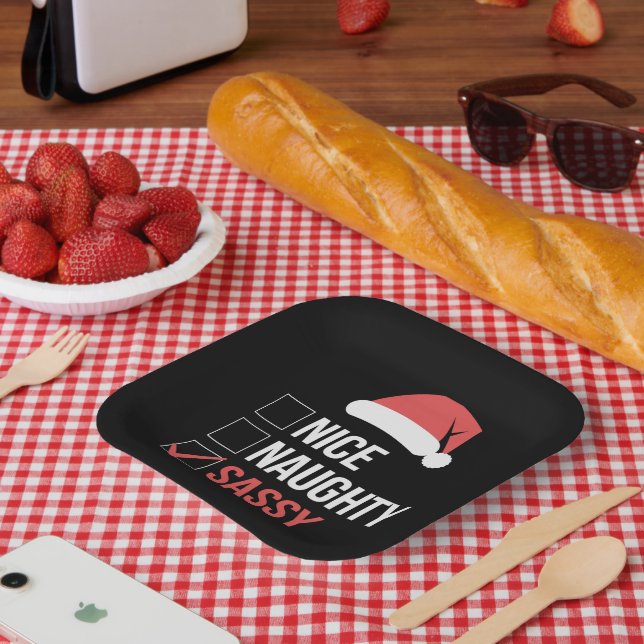 Nice Naughty Sassy Weihnachtsliste Pappteller (Picknick)